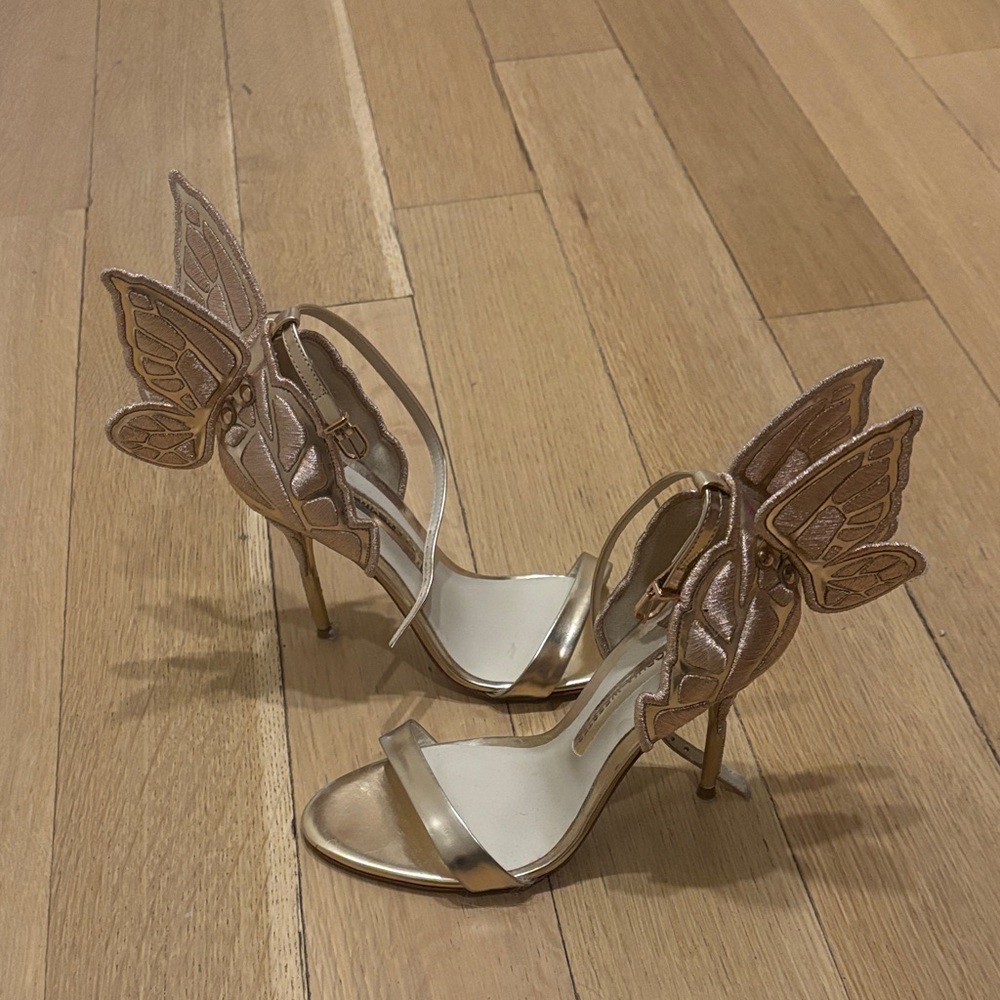 Sophia Webster IT 37.5 Chiara Gold Metallic Butterfly Heels with